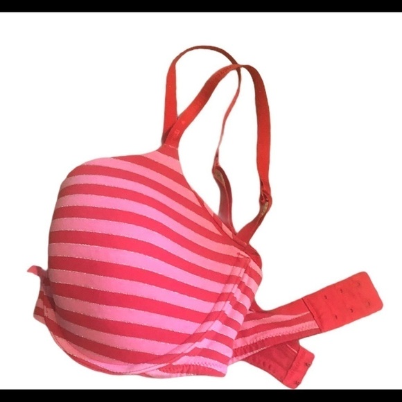 Victoria’s Secret Red Pink Stripe Lined Perfect Coverage Bra 34DD Sexy - Picture 2 of 4